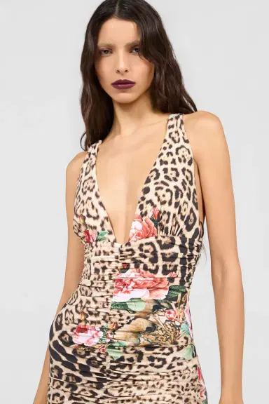 Roberto Cavalli Jaguar Roses Print Dress | Thumbnail 4 Roberto Cavalli Jaguar Roses Print Dress | Thumbnail 4