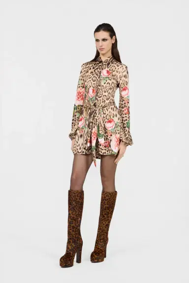 Roberto Cavalli Mini Dress Jaguar Roses Print | Thumbnail 2 Roberto Cavalli Mini Dress Jaguar Roses Print | Thumbnail 2