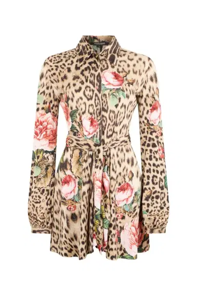 Roberto Cavalli Mini Dress Jaguar Roses Print | Thumbnail 1 Roberto Cavalli Mini Dress Jaguar Roses Print | Thumbnail 1