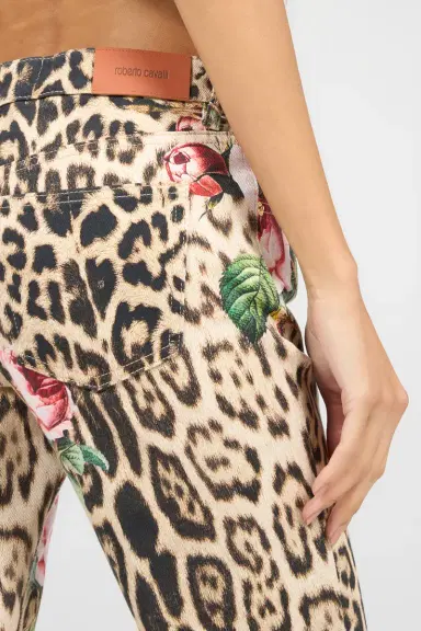 Roberto Cavalli Jaguar Roses Print Flared Jeans | Thumbnail 5 Roberto Cavalli Jaguar Roses Print Flared Jeans | Thumbnail 5
