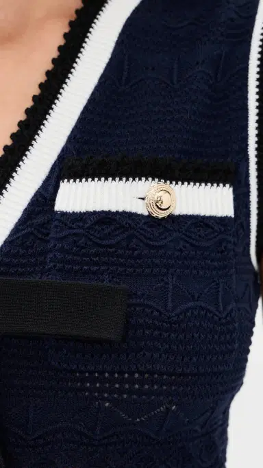 Self-Portrait Navy Peplum Pointelle Knit Mini Dress Navy | Thumbnail 6 Self-Portrait Navy Peplum Pointelle Knit Mini Dress Navy | Thumbnail 6