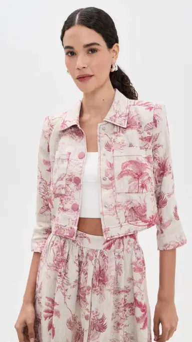 L'AGENCE Eda 3/4 Sleeve Crop Jacket Tan Multi Textured Jungle Toil | Thumbnail 2 L'AGENCE Eda 3/4 Sleeve Crop Jacket Tan Multi Textured Jungle Toil | Thumbnail 2