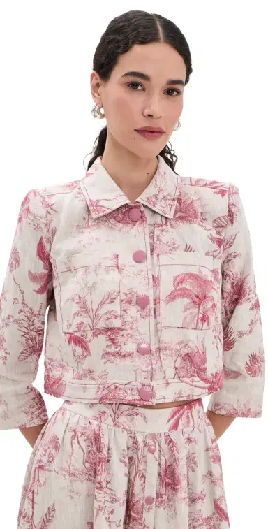 L'AGENCE Eda 3/4 Sleeve Crop Jacket Tan Multi Textured Jungle Toil | Thumbnail 1 L'AGENCE Eda 3/4 Sleeve Crop Jacket Tan Multi Textured Jungle Toil | Thumbnail 1