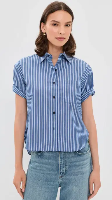 rag & bone Connie hort leeve tripe hirt Blue tripe | Thumbnail 2 rag & bone Connie hort leeve tripe hirt Blue tripe | Thumbnail 2