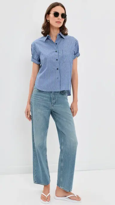 rag & bone Connie hort leeve tripe hirt Blue tripe | Thumbnail 5 rag & bone Connie hort leeve tripe hirt Blue tripe | Thumbnail 5