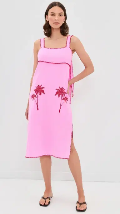 English Factory Tropical Embroidered Midi Dress Pink/Red | Thumbnail 2 English Factory Tropical Embroidered Midi Dress Pink/Red | Thumbnail 2