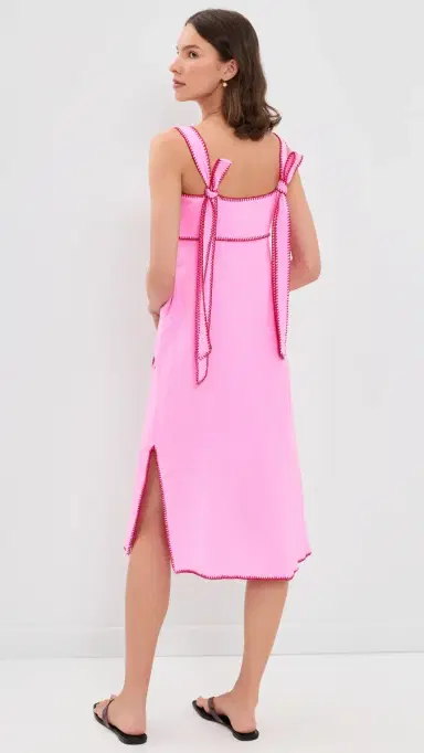 English Factory Tropical Embroidered Midi Dress Pink/Red | Thumbnail 3 English Factory Tropical Embroidered Midi Dress Pink/Red | Thumbnail 3