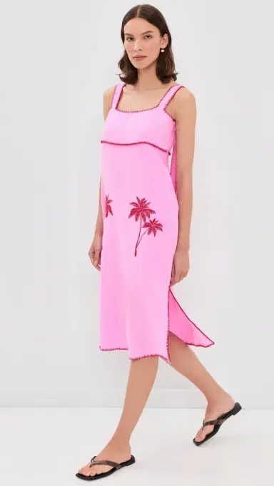 English Factory Tropical Embroidered Midi Dress Pink/Red | Thumbnail 5 English Factory Tropical Embroidered Midi Dress Pink/Red | Thumbnail 5