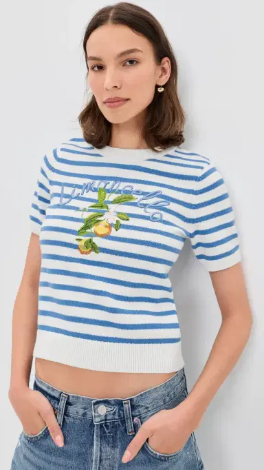 English Factory triped Lemon Short Sleeve Sweater White/Blue | Thumbnail 2 English Factory triped Lemon Short Sleeve Sweater White/Blue | Thumbnail 2