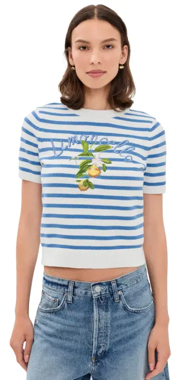 English Factory triped Lemon Short Sleeve Sweater White/Blue | Thumbnail 1 English Factory triped Lemon Short Sleeve Sweater White/Blue | Thumbnail 1