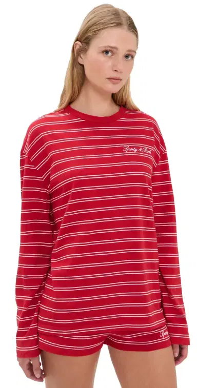 Sporty & Rich ignature Logo Easy Tee Ruby/White | Thumbnail 1 Sporty & Rich ignature Logo Easy Tee Ruby/White | Thumbnail 1