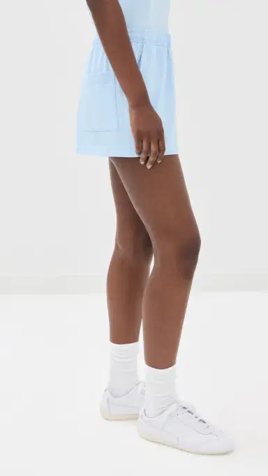 Sporty & Rich NY Crest Disco Shorts Ciel | Thumbnail 4 Sporty & Rich NY Crest Disco Shorts Ciel | Thumbnail 4