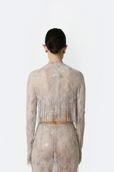 LAPOINTE Geometric Crystal Fringe Cropped Top | Thumbnail 2 LAPOINTE Geometric Crystal Fringe Cropped Top | Thumbnail 2