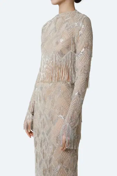 LAPOINTE Geometric Crystal Fringe Cropped Top | Thumbnail 3 LAPOINTE Geometric Crystal Fringe Cropped Top | Thumbnail 3