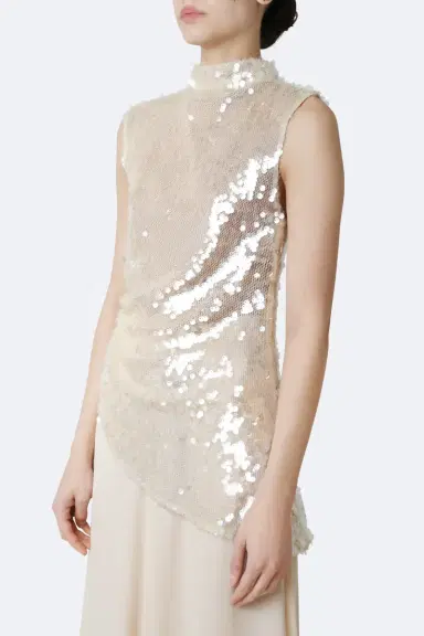 LAPOINTE Mesh Sequin Mockneck Top With Pleats | Thumbnail 3 LAPOINTE Mesh Sequin Mockneck Top With Pleats | Thumbnail 3