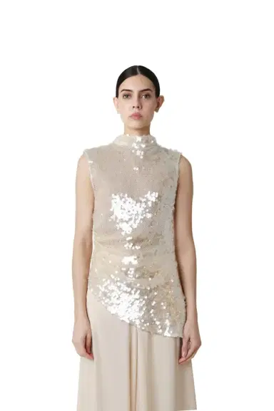 LAPOINTE Mesh Sequin Mockneck Top With Pleats | Thumbnail 1 LAPOINTE Mesh Sequin Mockneck Top With Pleats | Thumbnail 1