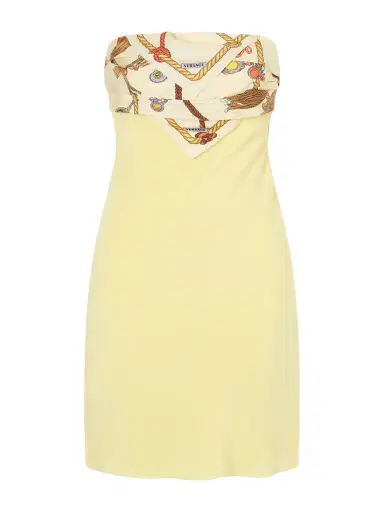 Versace Strapless Printed Twill-trimmed Silk-crepe Mini Dress | Thumbnail 1 Versace Strapless Printed Twill-trimmed Silk-crepe Mini Dress | Thumbnail 1