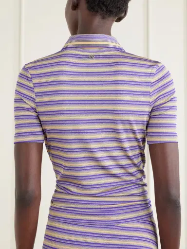 Rabanne Embellished Striped Woven Polo Shirt | Thumbnail 3 Rabanne Embellished Striped Woven Polo Shirt | Thumbnail 3