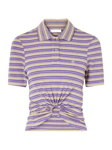 Rabanne Embellished Striped Woven Polo Shirt | Thumbnail 1 Rabanne Embellished Striped Woven Polo Shirt | Thumbnail 1