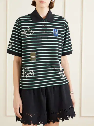 Sea Winslow Appliquéd Embroidered Striped Cotton Polo Shirt | Thumbnail 3 Sea Winslow Appliquéd Embroidered Striped Cotton Polo Shirt | Thumbnail 3