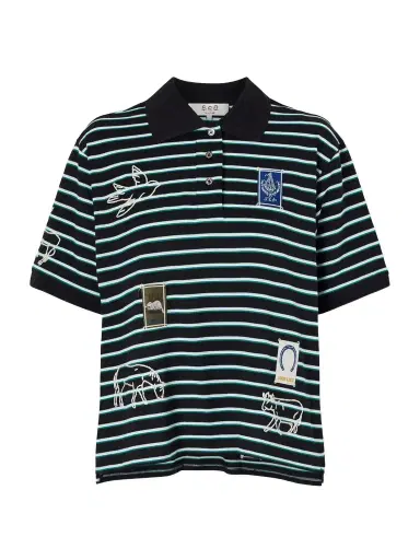 Sea Winslow Appliquéd Embroidered Striped Cotton Polo Shirt | Thumbnail 1 Sea Winslow Appliquéd Embroidered Striped Cotton Polo Shirt | Thumbnail 1