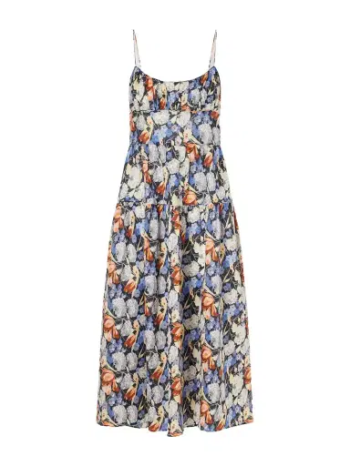 DÔEN Benoit Tiered Gathered Floral-print Ramie Midi Dress | Thumbnail 1 DÔEN Benoit Tiered Gathered Floral-print Ramie Midi Dress | Thumbnail 1