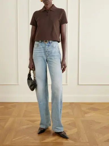 Saint Laurent Cassandre-embroidered Cropped Cotton-piqué Polo Shirt | Thumbnail 2 Saint Laurent Cassandre-embroidered Cropped Cotton-piqué Polo Shirt | Thumbnail 2