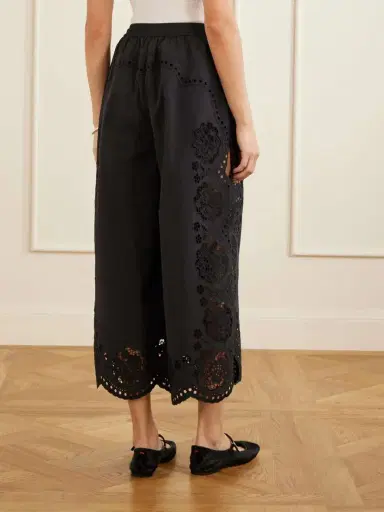 Sea Vittoria Broderie Anglaise-trimmed Shell Wide-leg Pants | Thumbnail 3 Sea Vittoria Broderie Anglaise-trimmed Shell Wide-leg Pants | Thumbnail 3