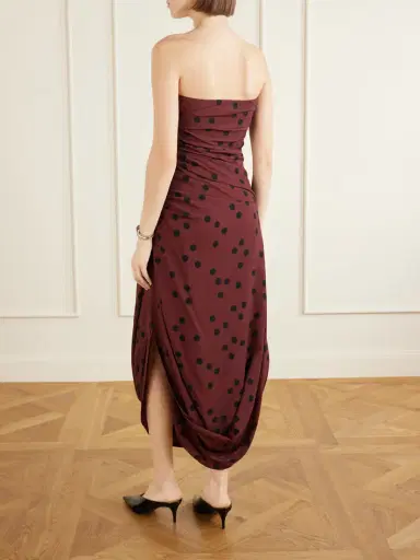 Proenza Schouler Nayara Strapless Gathered Polka-dot Crepe Midi Dress | Thumbnail 3 Proenza Schouler Nayara Strapless Gathered Polka-dot Crepe Midi Dress | Thumbnail 3