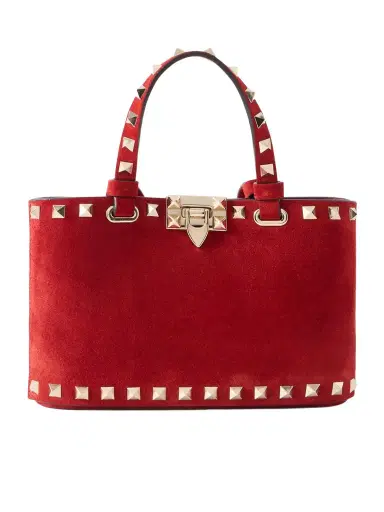 Valentino Garavani Rockstud Mini Embellished Suede Tote | Thumbnail 1 Valentino Garavani Rockstud Mini Embellished Suede Tote | Thumbnail 1