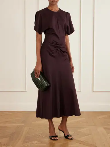 Victoria Beckham Bela Draped Wool Midi Dress | Thumbnail 2 Victoria Beckham Bela Draped Wool Midi Dress | Thumbnail 2