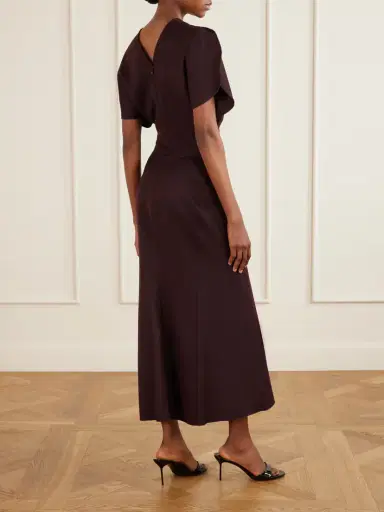 Victoria Beckham Bela Draped Wool Midi Dress | Thumbnail 3 Victoria Beckham Bela Draped Wool Midi Dress | Thumbnail 3