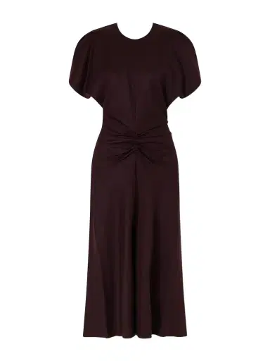Victoria Beckham Bela Draped Wool Midi Dress | Thumbnail 1 Victoria Beckham Bela Draped Wool Midi Dress | Thumbnail 1