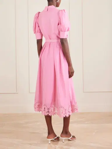 Rebecca Vallance Petalite Belted Broderie Anglaise-trimmed Poplin Midi Dress | Thumbnail 3 Rebecca Vallance Petalite Belted Broderie Anglaise-trimmed Poplin Midi Dress | Thumbnail 3