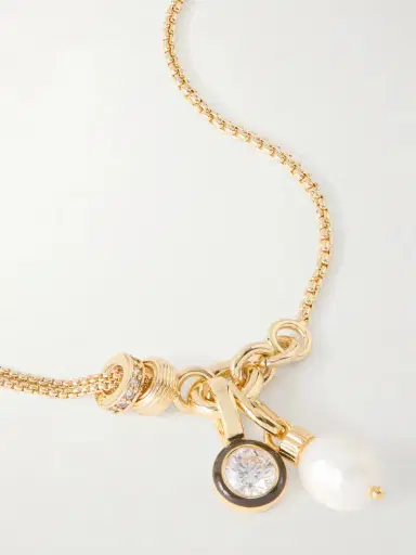 Roxanne Assoulin The Double Drop Gold-tone, Cubic Zirconia And Enamel Necklace | Thumbnail 4 Roxanne Assoulin The Double Drop Gold-tone, Cubic Zirconia And Enamel Necklace | Thumbnail 4