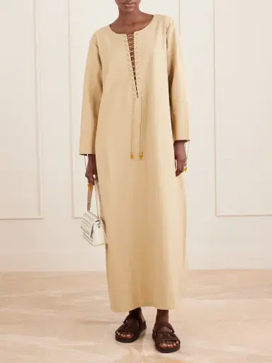 Tory Burch Lace-up Linen-blend Kaftan | Thumbnail 2 Tory Burch Lace-up Linen-blend Kaftan | Thumbnail 2