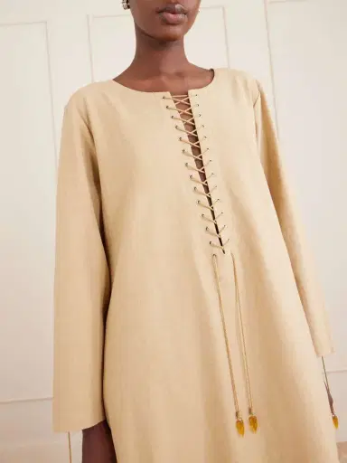 Tory Burch Lace-up Linen-blend Kaftan | Thumbnail 4 Tory Burch Lace-up Linen-blend Kaftan | Thumbnail 4