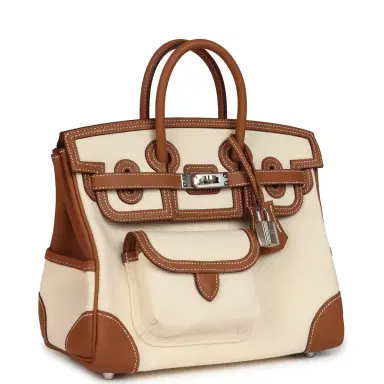 HERMÈS Hermes Birkin 25 Cargo Ecru Toile Goeland and Gold Swift Palladium Hardware | Thumbnail 2 HERMÈS Hermes Birkin 25 Cargo Ecru Toile Goeland and Gold Swift Palladium Hardware | Thumbnail 2