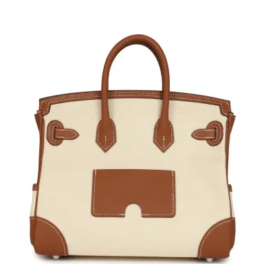 HERMÈS Hermes Birkin 25 Cargo Ecru Toile Goeland and Gold Swift Palladium Hardware | Thumbnail 4 HERMÈS Hermes Birkin 25 Cargo Ecru Toile Goeland and Gold Swift Palladium Hardware | Thumbnail 4