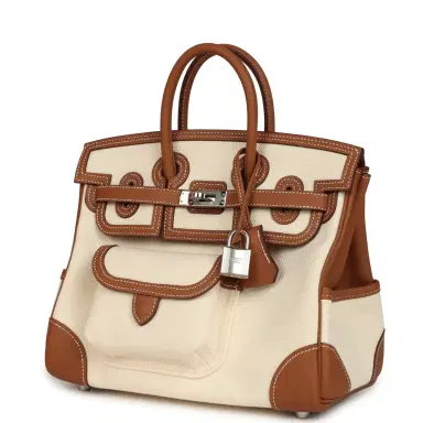 HERMÈS Hermes Birkin 25 Cargo Ecru Toile Goeland and Gold Swift Palladium Hardware | Thumbnail 5 HERMÈS Hermes Birkin 25 Cargo Ecru Toile Goeland and Gold Swift Palladium Hardware | Thumbnail 5