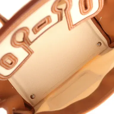 HERMÈS Hermes Birkin 25 Cargo Ecru Toile Goeland and Gold Swift Palladium Hardware | Thumbnail 8 HERMÈS Hermes Birkin 25 Cargo Ecru Toile Goeland and Gold Swift Palladium Hardware | Thumbnail 8