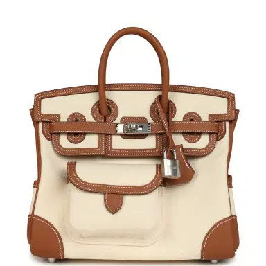 HERMÈS Hermes Birkin 25 Cargo Ecru Toile Goeland and Gold Swift Palladium Hardware | Thumbnail 1 HERMÈS Hermes Birkin 25 Cargo Ecru Toile Goeland and Gold Swift Palladium Hardware | Thumbnail 1