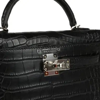 HERMÈS Hermes Special Order (HSS) Kelly Sellier 20 Black Verso Matte Alligator Palladium Hardware | Thumbnail 7 HERMÈS Hermes Special Order (HSS) Kelly Sellier 20 Black Verso Matte Alligator Palladium Hardware | Thumbnail 7