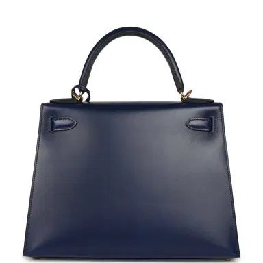 HERMÈS Pre-owned Hermes Kelly Sellier 28 Bleu Saphir Box Gold Hardware | Thumbnail 4 HERMÈS Pre-owned Hermes Kelly Sellier 28 Bleu Saphir Box Gold Hardware | Thumbnail 4