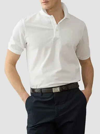 Ralph Lauren Purple Label Men's RL Cotton Piqué Polo Shirt - Classic White | Thumbnail 3 Ralph Lauren Purple Label Men's RL Cotton Piqué Polo Shirt - Classic White | Thumbnail 3