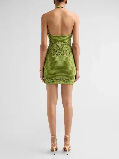 Retrofête Women's Roseline Metallic Crochet Halter Dress - Metallic Kiwi - Size Large | Thumbnail 3 Retrofête Women's Roseline Metallic Crochet Halter Dress - Metallic Kiwi - Size Large | Thumbnail 3
