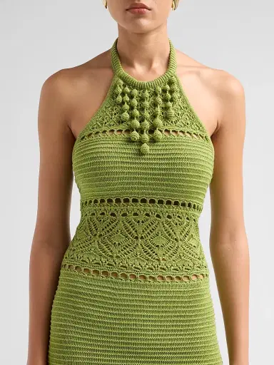 Retrofête Women's Roseline Metallic Crochet Halter Dress - Metallic Kiwi - Size Large | Thumbnail 5 Retrofête Women's Roseline Metallic Crochet Halter Dress - Metallic Kiwi - Size Large | Thumbnail 5