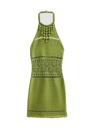 Retrofête Women's Roseline Metallic Crochet Halter Dress - Metallic Kiwi - Size Large | Thumbnail 1 Retrofête Women's Roseline Metallic Crochet Halter Dress - Metallic Kiwi - Size Large | Thumbnail 1