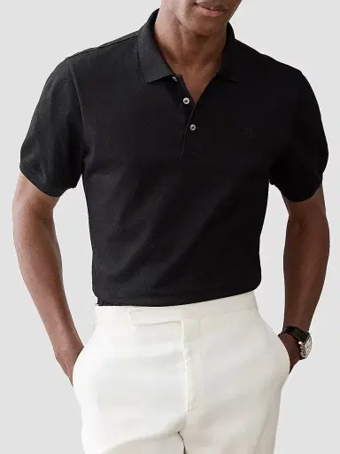 Ralph Lauren Purple Label Men's RL Cotton Piqué Polo Shirt - Classic Black | Thumbnail 2 Ralph Lauren Purple Label Men's RL Cotton Piqué Polo Shirt - Classic Black | Thumbnail 2