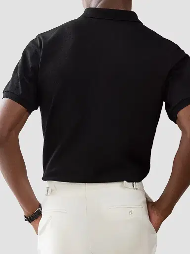 Ralph Lauren Purple Label Men's RL Cotton Piqué Polo Shirt - Classic Black | Thumbnail 3 Ralph Lauren Purple Label Men's RL Cotton Piqué Polo Shirt - Classic Black | Thumbnail 3